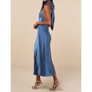 NWT Lulus Exceptional Status Blue Halter Backless Slip Midi Dress Medium